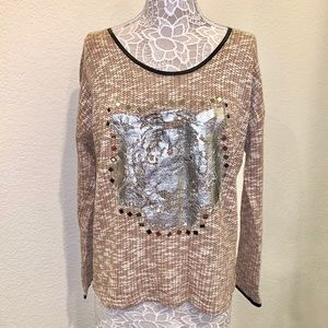 West 36th Tweed Knit Sweater with Unique Design